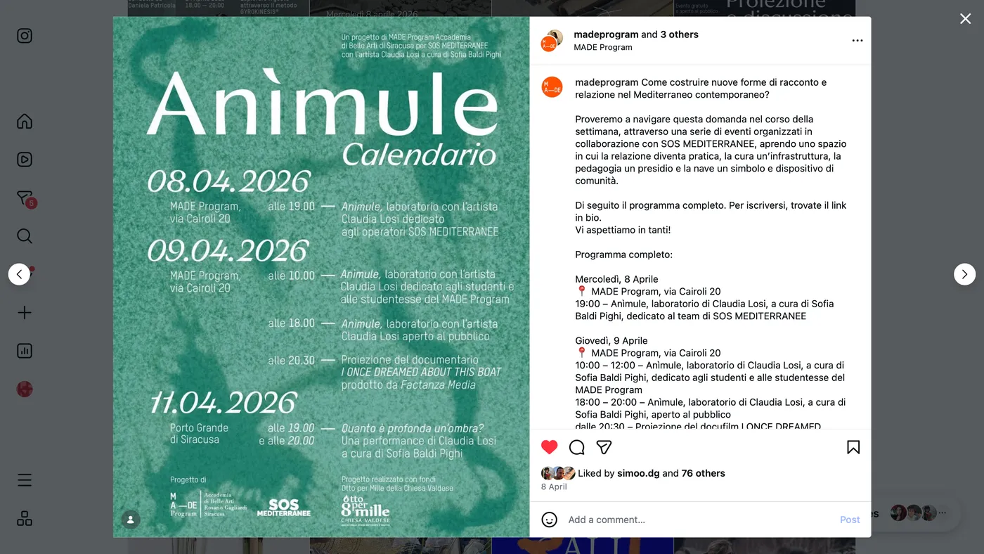 Anìmule event calendar posted on Instagram